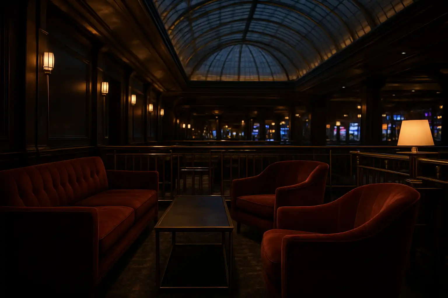 Reserved VIP lounge at MetroBetz with brass fittings and velvet seating